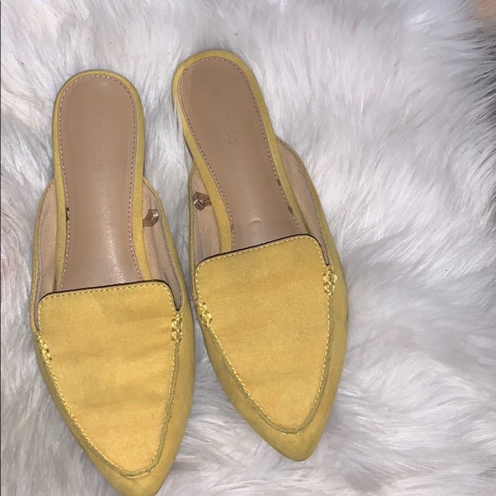 Gold Yellow Pointed Toe Flat Mules by Express